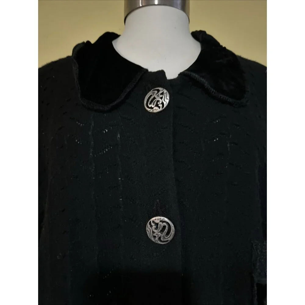 Witchy Jacket Womens L Black Velvet Patchwork Lace Crop Peek WhimsiGoth Fairy - Picture 4 of 13